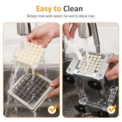 Sunvivi French Fry Cutter Stainless Steel Potato Slicer : with 2 Replaceable blades (1/2 & 3/8 Inch), Professional Fries Cutter for Potatoes, Carrots, Cucumber, Onion, Yam - size: Large-Hand-push