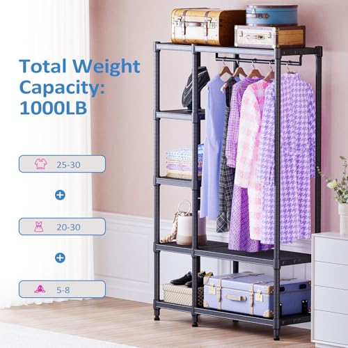 IZEUK Heavy Duty Garment Rack Wire Clothes Rack for Hanging Clothes (Black, 5 Tier with 1 Rod, 15.4" D x 35" W x 71.5" H) - color: Black, size: 5 Tier with 1 Rod, 15.4"D x 35"W x 71.5"H