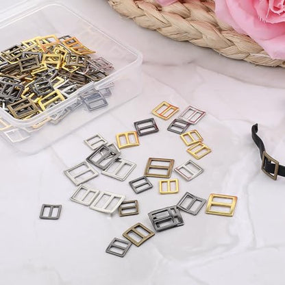 120 Pcs Sewing Mini Slider Tri-Glide Buckles, 8 mm 10 mm 12 mm Metal Slide Buckle Webbing Strap Adjustable Buckle Fasteners Belt Adjuster DIY Accessories for Purse Bag Backpack, 4 Colors