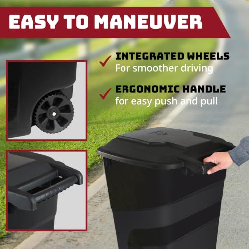 Outdoor Garbage Can with Lid, 32 Gallon Wheeled Large Trash Can, Snap Lid - color: Black
