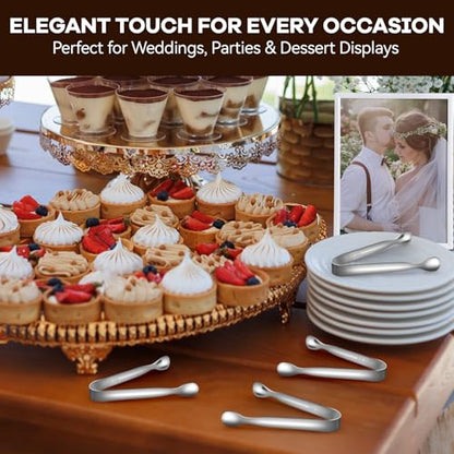 HOTEC 12Pcs Mini Silver Tongs for Serving, 4.3" Small tongs Stainless Steel Sugar Tongs for Coffee Bar, Tea Party, Appetizers, Desserts, Buffet and Ice Bucket Food-Grade & Dishwasher Safe - color: Silver