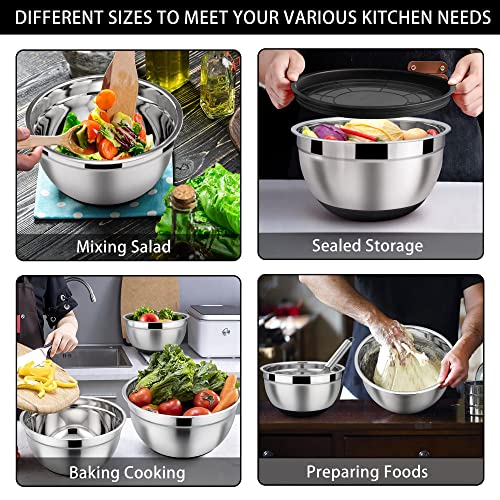 LIANYU Nesting Mixing Bowls Set of 6, Size 7, 3.5, 2.5, 2, 1.5, 1QT - color: Black, style: Anchor Base with Airtight Lids