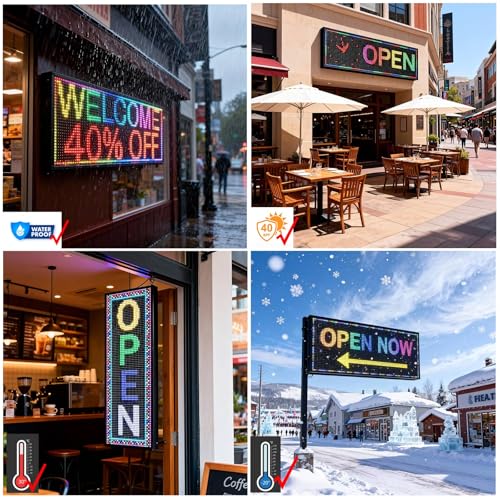 P10 Scrolling Led Sign Programmable Display Digital Sign Outdoor Message Board Led Open Signs For Business Custom Banner Word Light Advertising Wifi Control High Brightness Neon 39"X14" - size: P10 39"x14"x2" Indoor/Outdoor