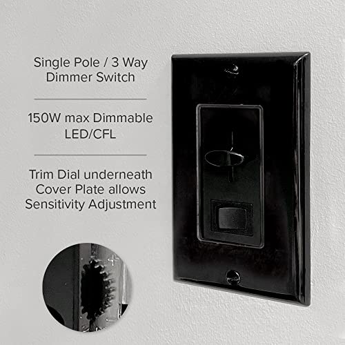 Maxxima LED Dimmer Electrical Light Switch, Black, 3-Way/Single Pole Use - color: Black