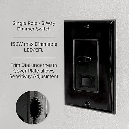 Maxxima LED Dimmer Electrical Light Switch, Black, 3-Way/Single Pole Use - color: Black