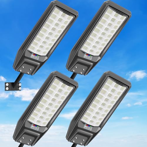 9500W Solar Street Light Outdoor Waterproof, 250000LM Large Commercial Light Solar Powered Dusk to Dawn LED Security Flood Lights with Remote/Motion Sensor, IP67 for Parking Lot/Garden/Yard - size: XXL--4Pack
