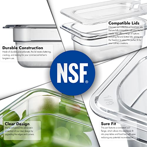 CURTA 6-Pack 1/9 Size 2.5" Deep NSF Polycarbonate Food Pans | Dishwasher & Freezer Safe Clear Container for Prep Tables, Buffet, Salad Bar, Commercial & Home Kitchen - color: 1/9 Size, size: 4" Deep