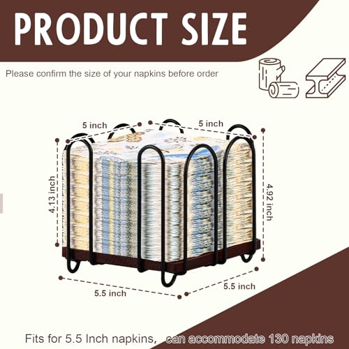 Square Metal Cocktail Napkin Holder 5x5 Wood Napkin Dispenser Black Flat Napkins Holder Brown Paper Napkins Storage Napkin Holder Caddy Deep Napkin Basket Napkin Organizer for Wedding Bar Party Table