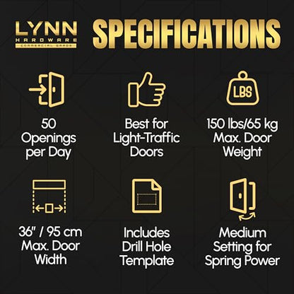 LYNN HARDWARE Light Duty Automatic Door Closer - Durable Cast Aluminum - color: Aluminum