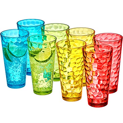 Amazing Abby - Iceberg - 24-Ounce Plastic Tumblers (Set of 8), Mixed-Color High-Balls, Reusable, Stackable, BPA-Free, Shatter-Proof, Dishwasher-Safe - color: Mixed-Color