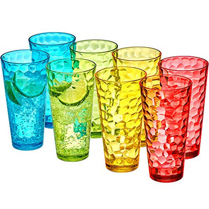 Amazing Abby - Iceberg - 24-Ounce Plastic Tumblers (Set of 8), Mixed-Color High-Balls, Reusable, Stackable, BPA-Free, Shatter-Proof, Dishwasher-Safe - color: Mixed-Color