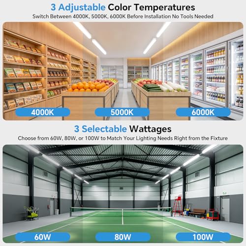 8ft LED Linear Strip Lights 100/80/60W, 30/40/5000K Garage Light - color: Suspended Mount, size: 8FT-4P