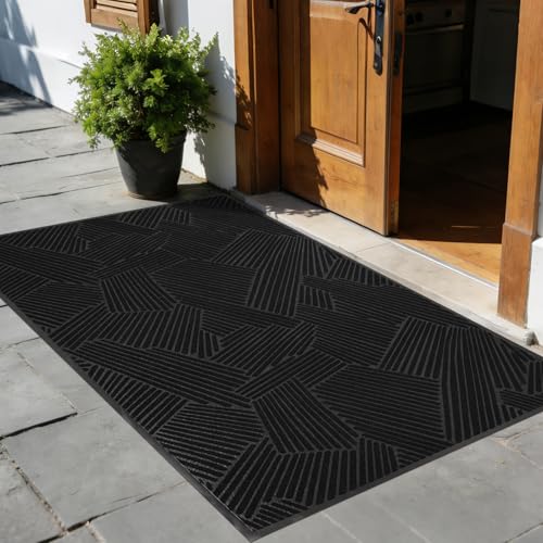 Low Profile Door Mat Indoor Outdoor, 3′ x 6′ Heavy Duty Entryway Rug - color: Black, size: 3' x 6' (Rectangular)