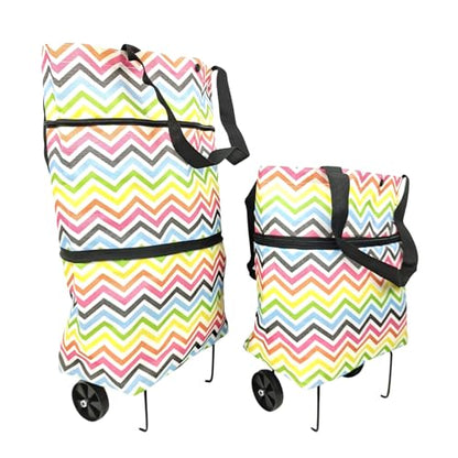 Foldable Wheeled Grocery Bag - Water-Resistant Rolling Tote - color: Color Stripe