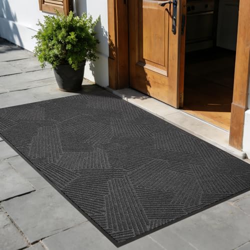 Heavy Duty Front Door Mat Indoor Outdoor, 4′ x 6′ Floor Mat for Entrance - color: Charcoal Grey, size: 4' x 6' (Rectangular)