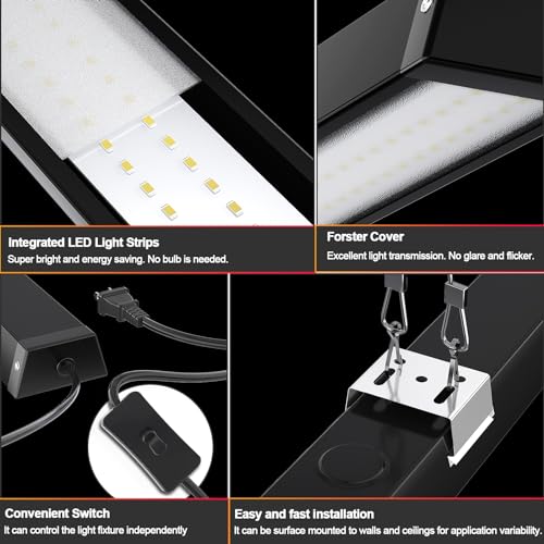 8FT LED Shop Light, 100W 12500lm, 5000K Daylight, Compact Black 8 Foot Commercial Lighting Fixtures for Workshops, Garage, Office, Surface/Suspension Mount, with 5FT Cord Switch, 6 Pack