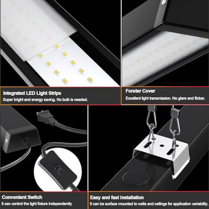 8FT LED Shop Light, 100W 12500lm, 5000K Daylight, Compact Black 8 Foot Commercial Lighting Fixtures for Workshops, Garage, Office, Surface/Suspension Mount, with 5FT Cord Switch, 6 Pack