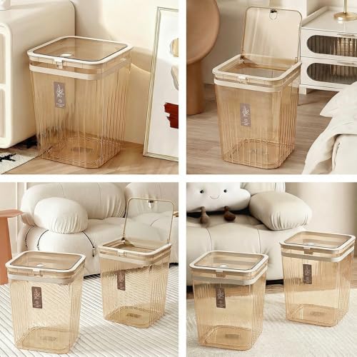 Bathroom Trach Can with Lid, 2.6 Gallon Grabage Can,Plastic Transparens Waste Basket with Press Top Lid,Clear Trach Bin for Home,Living Room,Bedroom,Office,Brown - color: brown