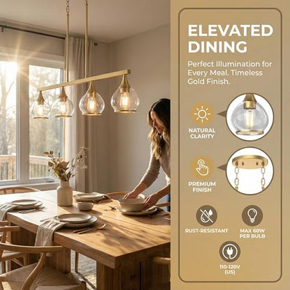 Phaosio Brushed Gold Kitchen Island Linear Pendant Light, 4-Light, E26 Base - color: Gold, size: 4-Light