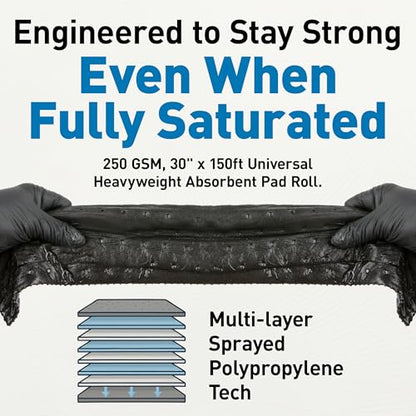 Raxwell Universal Oil Absorbent Mat Roll, Perforated, 250 GSM, 30" x 150 ft - size: 375 Sheets Rolls