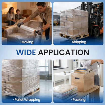 Stretch Film Wrap 15 Inch x 1200 Feet Self-Adhering Shrink Wrap Roll with Plastic Handles Industrial Strength up to 500% Stretch Wrap for Moving, Packing, Pallet Wrapping (4 Rolls, 60 Gauge) - style: 15" × 1200' - 60 Gauge