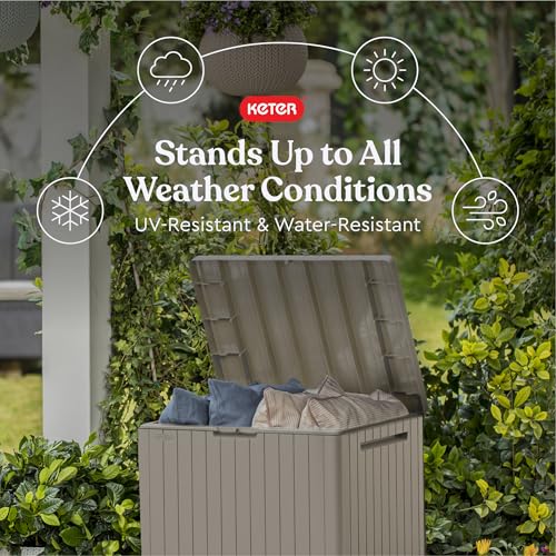 Keter City 30 Gal Outdoor Storage Box and Patio Side Table - color: Beige