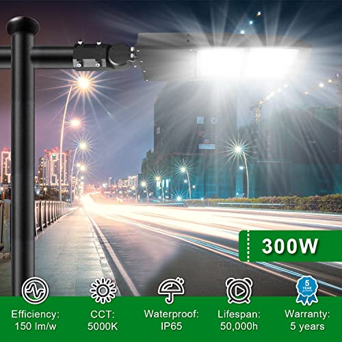 LED Parking Lot Lights 5000K Shoebox Street Pole Lighting Fixture 42000LM - color: 300W/240W/200W + (100-277V 5000K), size: Adjustable Direct Arms Mount Bracket