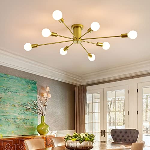 Garwarm Gold Sputnik Chandelier, 8-Light Semi Flush Mount Ceiling Light - color: 8-Light,Gold
