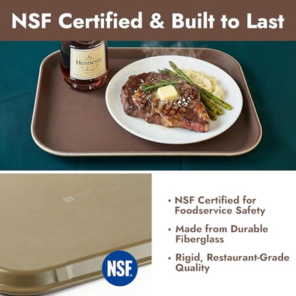 CURTA 2-Pack Restaurant Grade Non-Slip Tray, NSF, 16 Inch x 12 Inch, Plastic Rubber Lined Anti-Skid Rectangular Serving Tray, Brown - color: Brown-rectangular, size: 12 Inch x 16 Inch