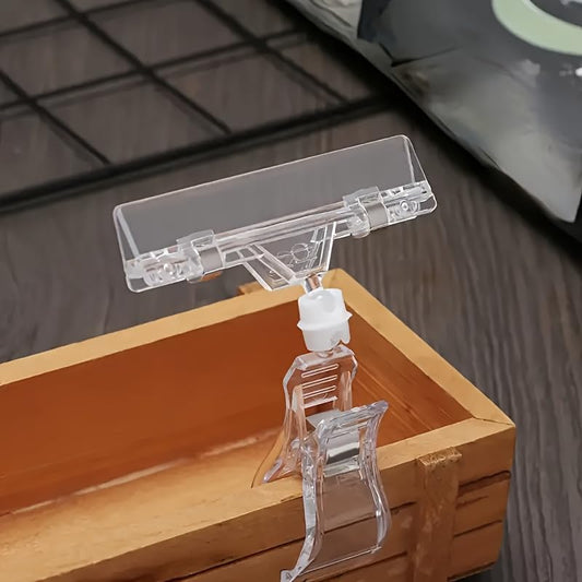 10pcs Clear Plastic Signage Clips for Shelves, Retail Price Tag Holders for Office, Reading, Dining Use