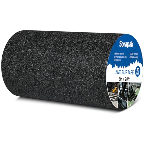 Heavy Duty 8in x 20ft Black Anti Slip Tape, 80 Grit Waterproof Non Skid Grip Tape Roll for Stairs, Ramps, Decks, Boat Decks, Floors, Warehouses & Outdoor Use - size: 8'' x 20 FT