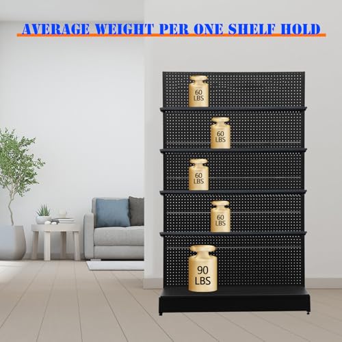 NectaCol 4 Packs Gondola Shelves 47”L x 13”W for Industrial Grade Black Pegboard Display Stand，4 Shelves for Gondola Unit with 8 Pieces Supply Arms - size: 4 Unit Gondola Shelves