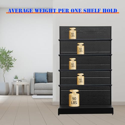NectaCol 4 Packs Gondola Shelves 47”L x 13”W for Industrial Grade Black Pegboard Display Stand，4 Shelves for Gondola Unit with 8 Pieces Supply Arms - size: 4 Unit Gondola Shelves