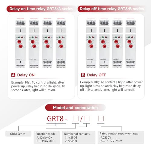 Delay On Time Relay 16A GRT8 A1 Timer Relay Voltage Range AC DC 12V to 240V - size: GRT8-A1 AC/DC 12V-240V