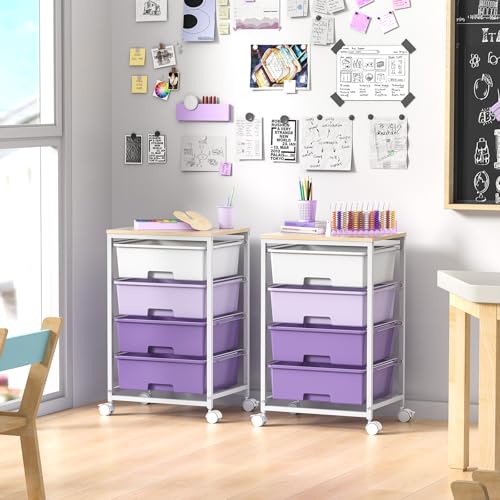 SYKIARIOL Rolling Cart with Drawers, 4-Drawer Utility Cart, Purple - color: Purple