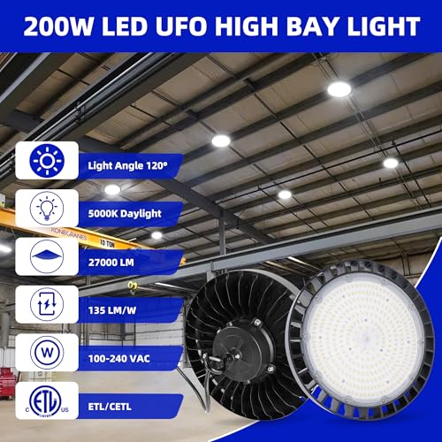 hykolity UFO LED High Bay Light, 200W, 26000LM, 5000K Daylight, 130LM/W - size: 200W
