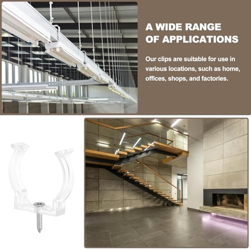 MECCANIXITY T12 U Clips Holder Bracket Fluorescent Tube Light Fixture Plastic Pipe Clamps with Screws for LED Bulbs Ceiling Lamp, Clear, Pack of 12 - size: T12