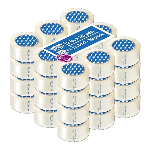 The Boxery 2" x 110 Yards Clear Packing Tape – 36 Roll Carton – Strong Industrial Grade Adhesive for Shipping, Moving & Packaging – Heavy Duty 2.2 Mil Box Sealing Tape - color: Clear, size: 2"x110 yds - 2.2 mil.
