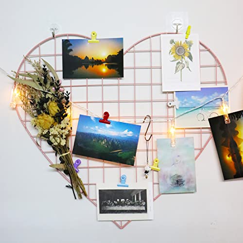 ECLENYES Grid Photo Wall Panels - 22.4"x20.4" Heart Shape Iron Rack Art Wire Board, Wall Grid Organizer, DIY Photo Frame for Home, Office, Kitchen, Bedroom, Christmas Gifts - Pink - color: Pink