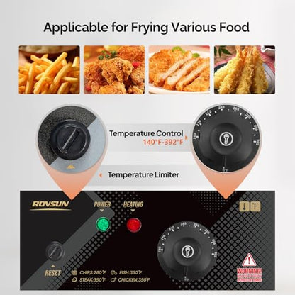 ROVSUN 11.4QT Electric Deep Fryer with Basket & Lid, 1700W Commercial Deep Fryer w/Adjustable Temperature Stainless Steel French Fryer for Home and Commercial Kitchens - size: 11.4QT