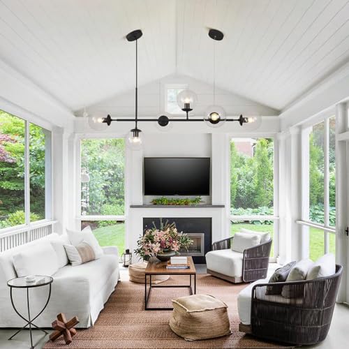 KCO 6-Light Black Linear Sputnik Chandelier Clear Glass Globe Pendant Light - color: Black+Clear
