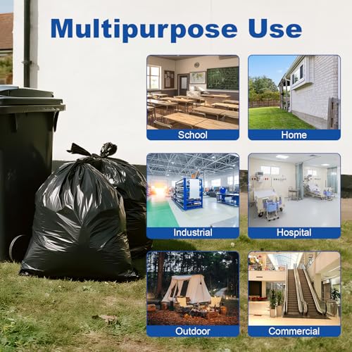 75 Count 55-60 Gallon Trash Bags, Heavy Duty Black Contractor Garbage Bags 38"x58", Large Kitchen Trash Bag for Industrial, Lawn, Leaf, Commercial Use, Tall Kitchen Trash Bags - style: 60 Gal-75 pcs-1.1