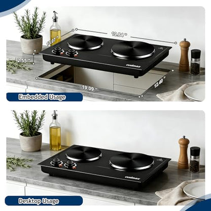 CUSIMAX Hot Plate, 1800W Electric Burner Double Hot Plate for Cooking,Black - color: Black, size: Double
