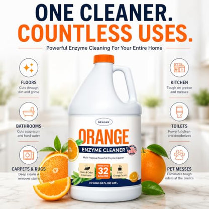 Multi-Purpose Probiotic Enzyme orange Cleaner, 1/2 Gallon (64 oz.) - Pet Stain and Odor Remover - Concentrated - Professional & Home Strength Drains, Floors, Bathrooms, Toilets Trash Can, Made in USA