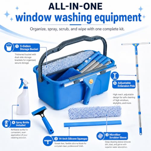 120“Professional Squeegee Window Cleaning Kit with Extension Pole - style: 120"Window Squeegee