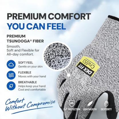 DEX FIT Level 5 Cut Resistant Gloves Cru553, 3D-Comfort Fit, Firm Grip, Thin & Lightweight, Touch-Screen Compatible, Durable, Breathable & Cool, Machine Washable; Grey S (7) 1 Pair - color: Grey, size: Small