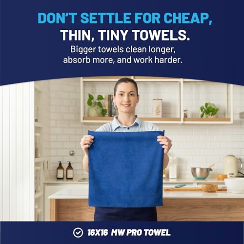 MW Pro Multi-Surface Microfiber Towel – 12 Pack | Premium Cleaning Cloth | Clean, Buff, Dust, Polish, Absorb | Large 16"x16" (Dark Blue) - color: Dark Blue