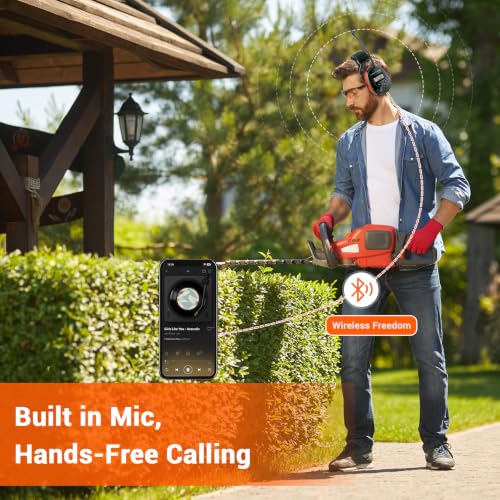 Bluetooth 6.0 AM FM Radio Headphone,Earmuff for Mowing,Construction - color: Orange