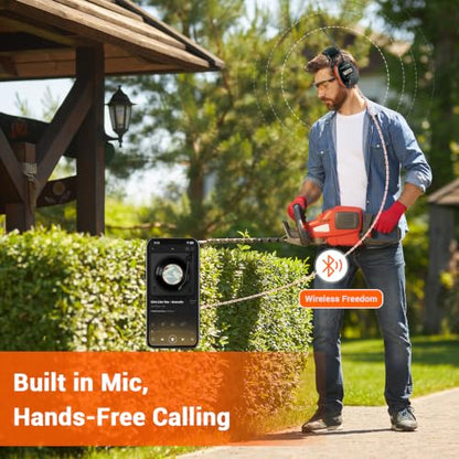 Bluetooth 6.0 AM FM Radio Headphone,Earmuff for Mowing,Construction - color: Orange
