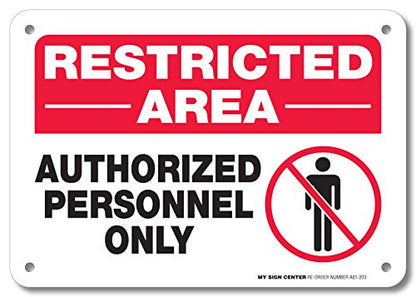 Restricted Area Authorized Personnel Only Sign- 10" X 7" - .040 Rust Free - size: 7x10 Aluminum